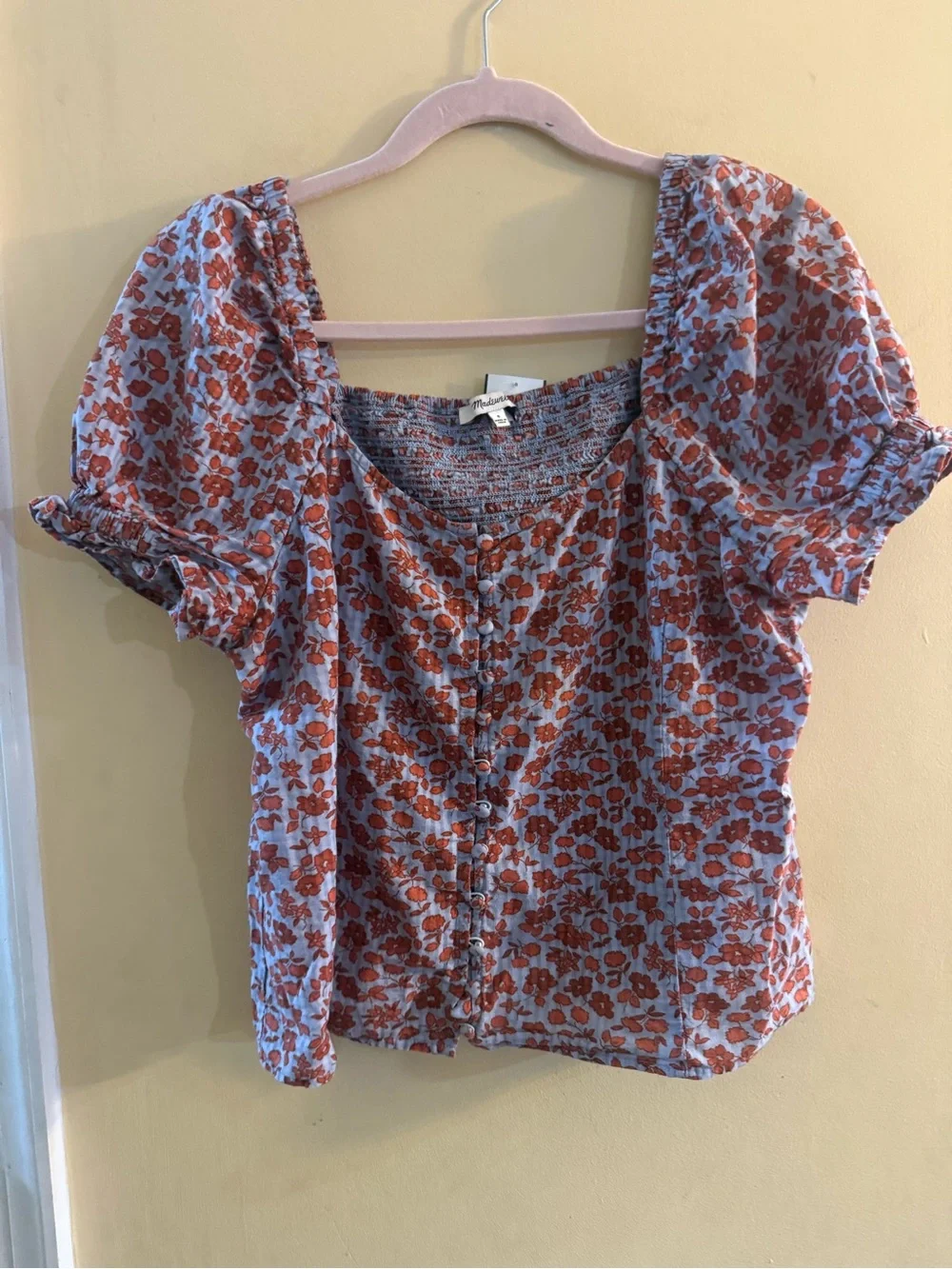 Madewell Kallie Button Front Smocked Top, size 8